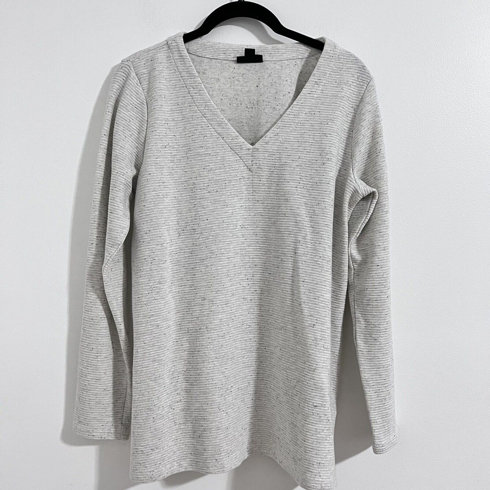 J. Jill Gray V Neck Speckle Pullover Sweater Size S Ribbed‎ Minimalist cottage